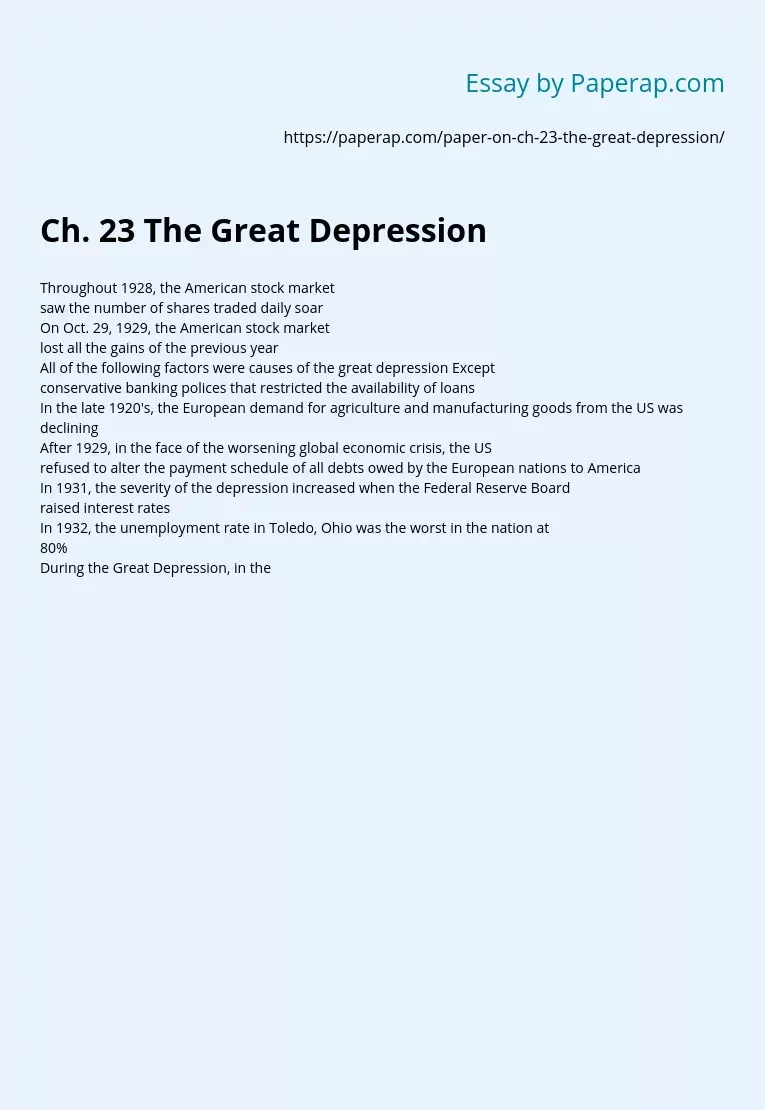 The Great On Depression