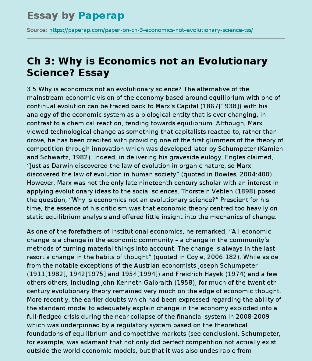 Why is Economics not an Evolutionary Science?
