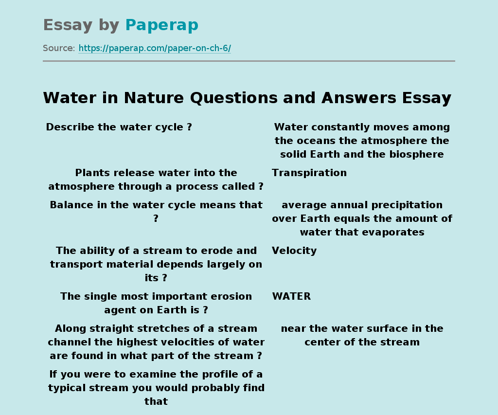 Water in Nature Questions and Answers