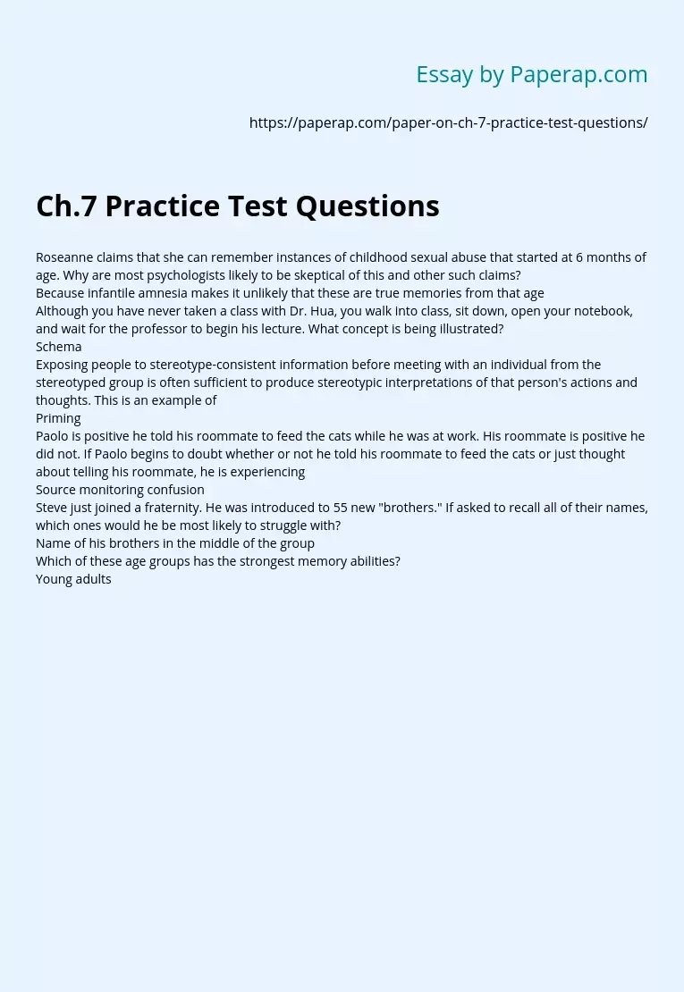 Ch.7 Practice Test Questions