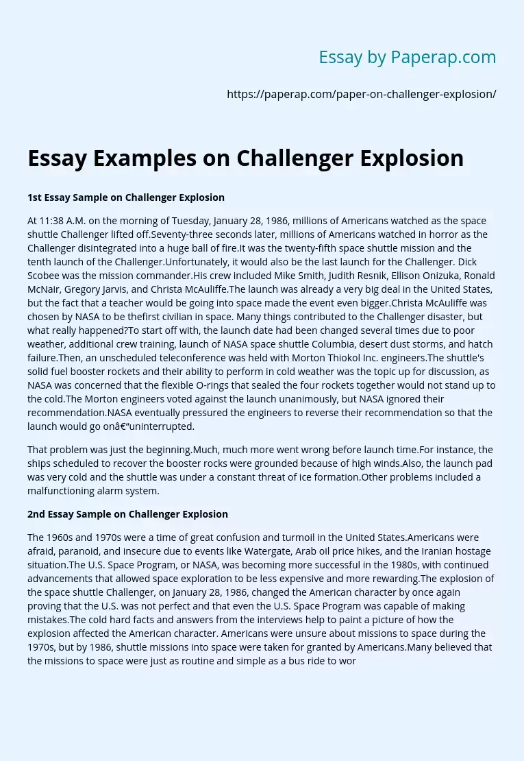 Essay Examples on Challenger Explosion