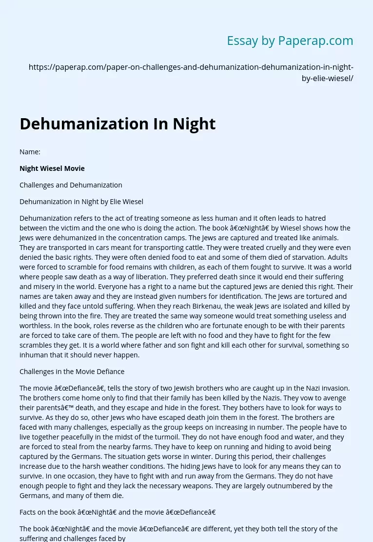 Dehumanization In Night