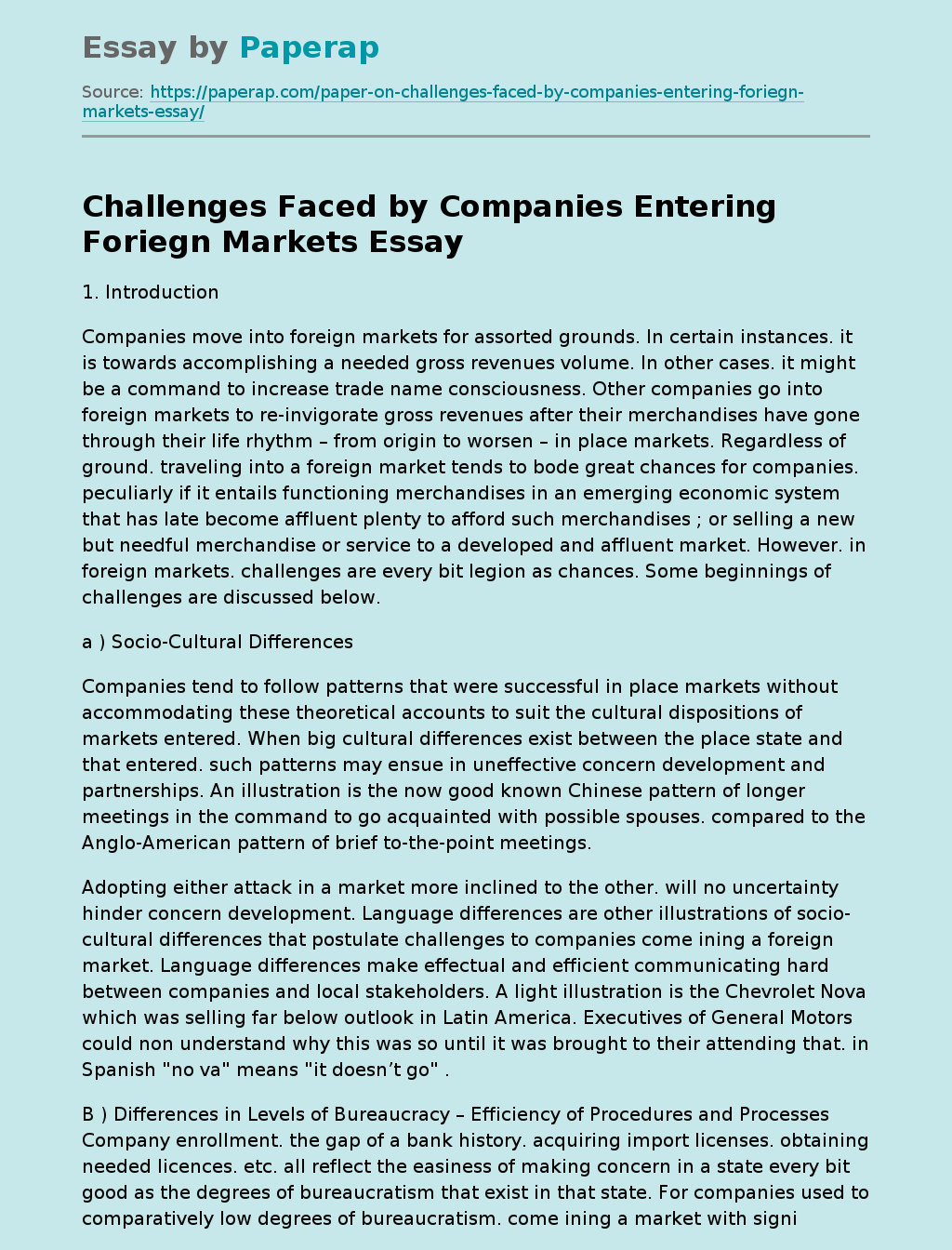 Challenges Faced by Companies Entering Foriegn Markets