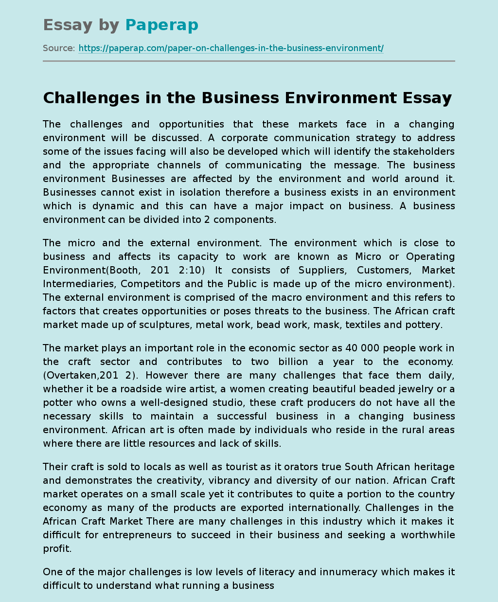 Challenges in the Business Environment