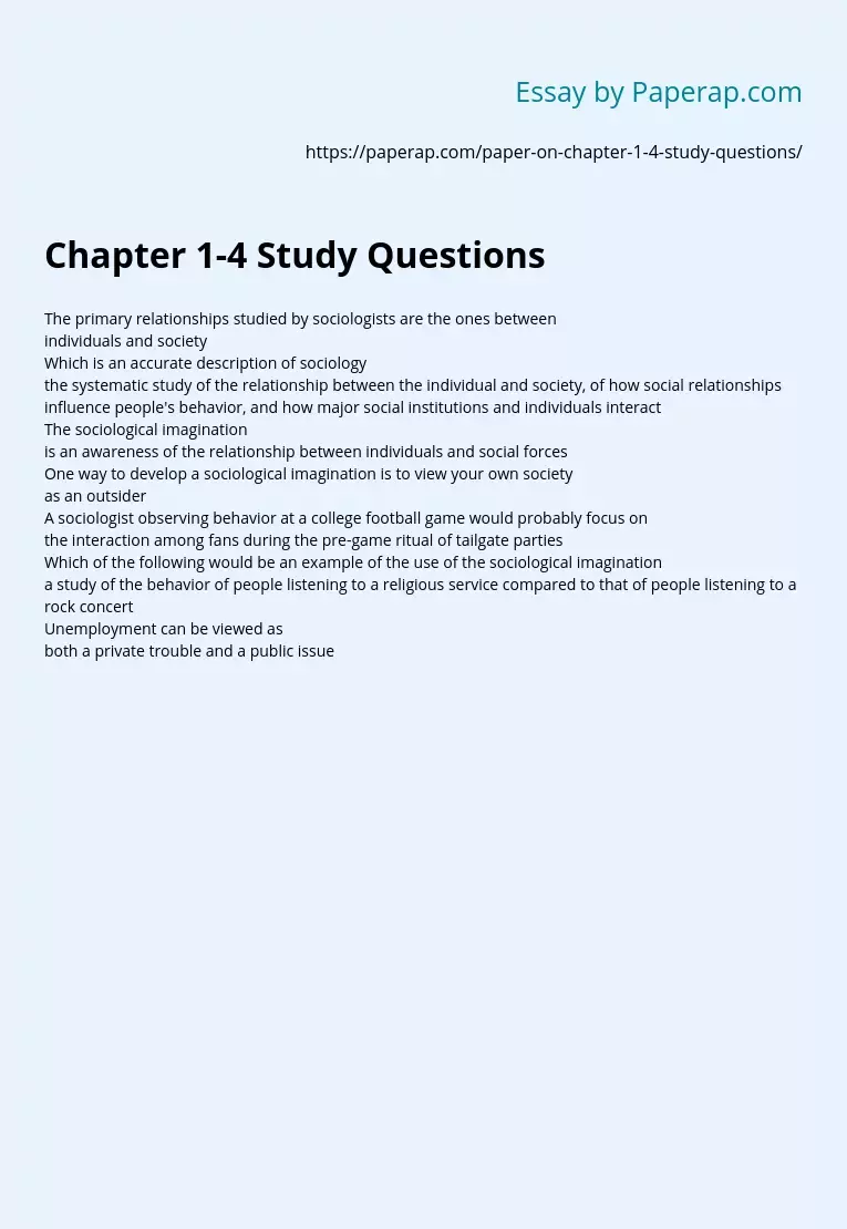 Chapter 1-4 Study Questions