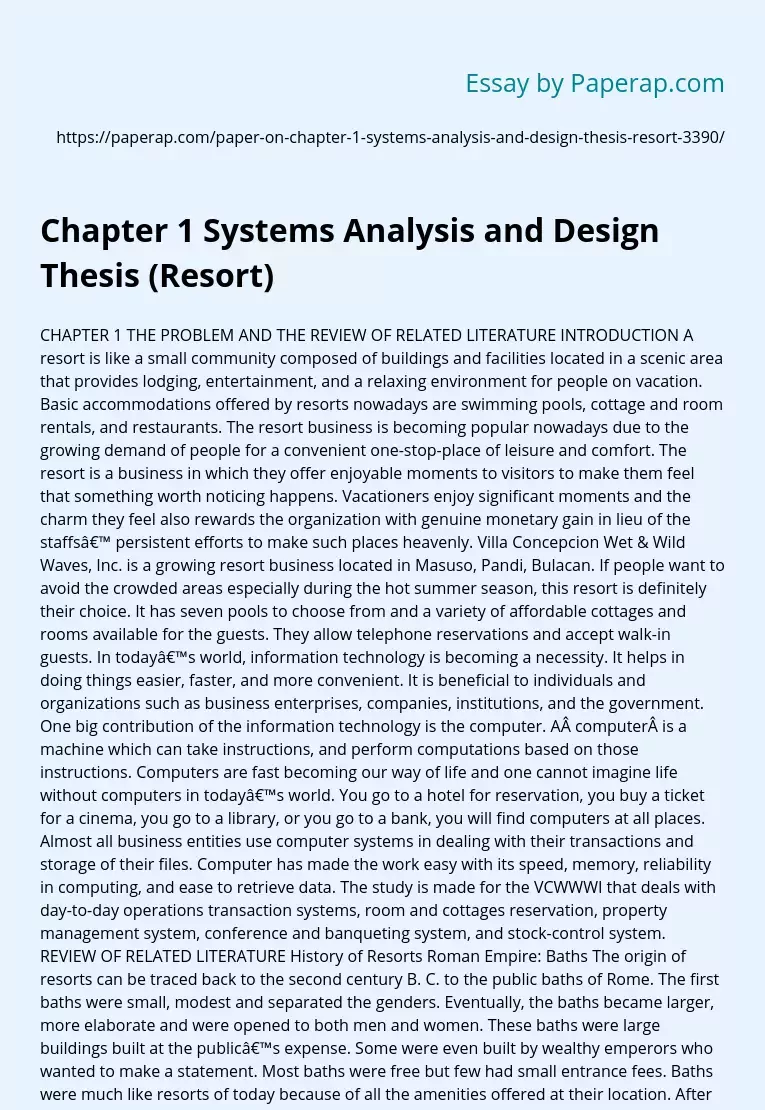 Chapter 1 Systems Analysis and Design Thesis (Resort)