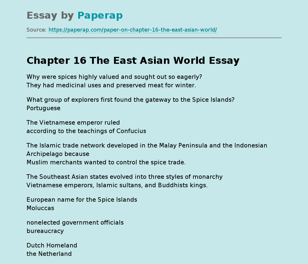 Chapter 16 The East Asian World