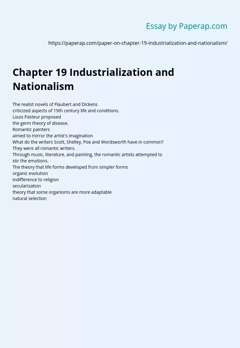 Chapter 19 Industrialization and Nationalism
