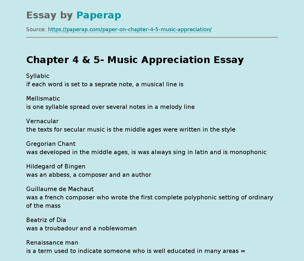 Chapter 4 &amp; 5- Music Appreciation