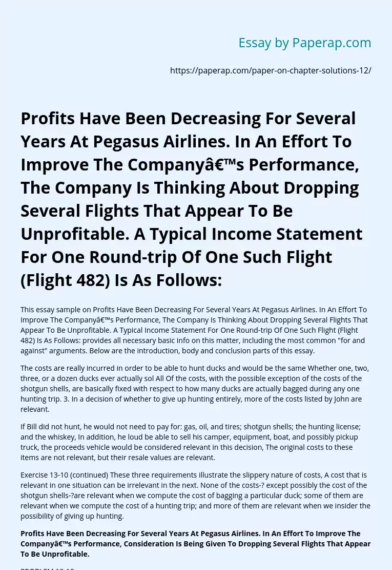 Income Statement For One Round-trip Of an Unprofitable Flight