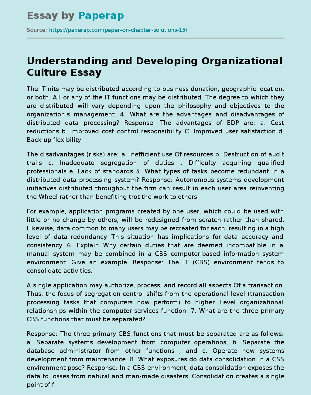 Understanding and Developing Organizational Culture