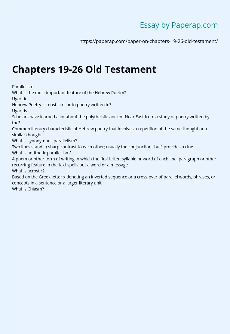 Chapters 19-26 Old Testament
