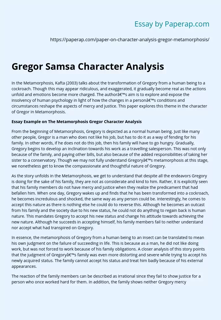 Gregor Samsa Character Analysis