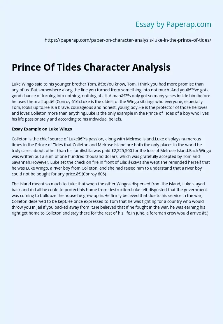 Prince Of Tides Character Analysis