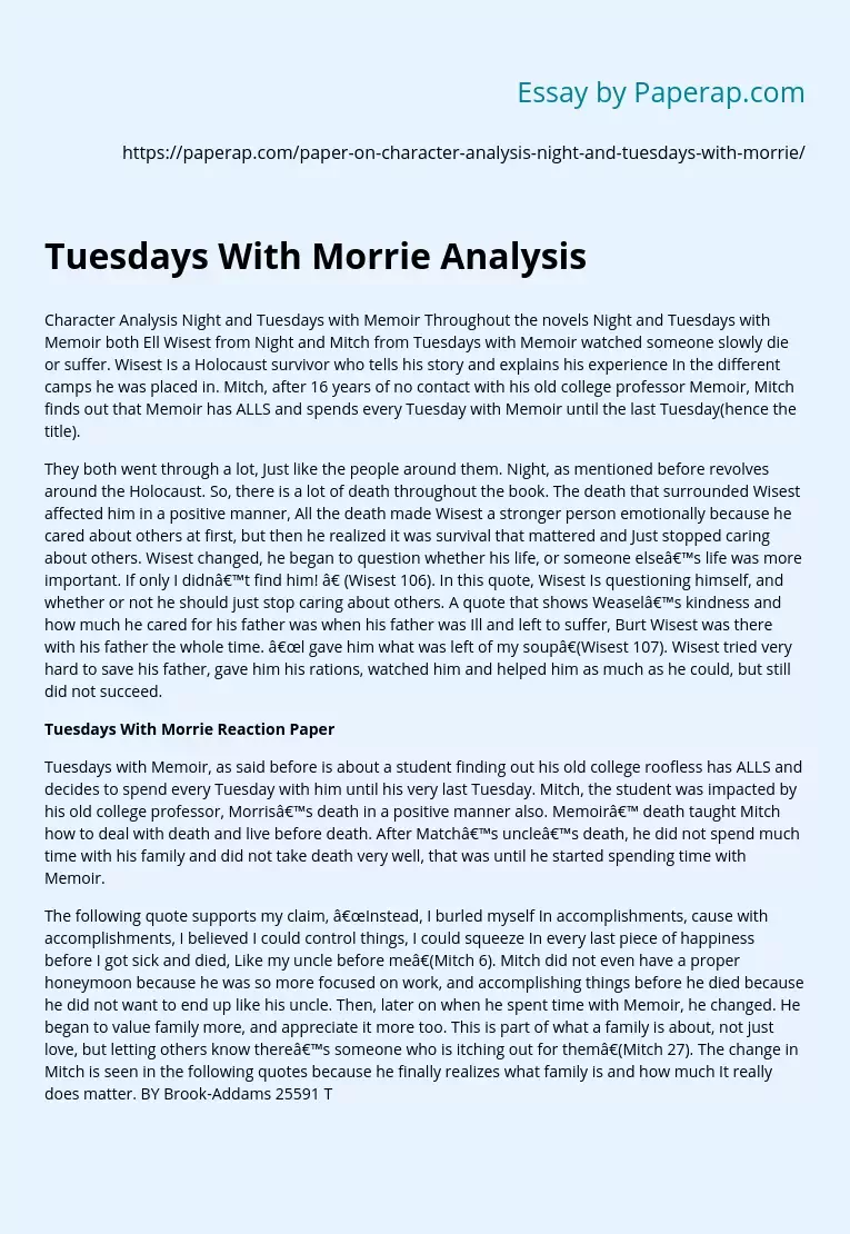 tuesdays with morrie death essay