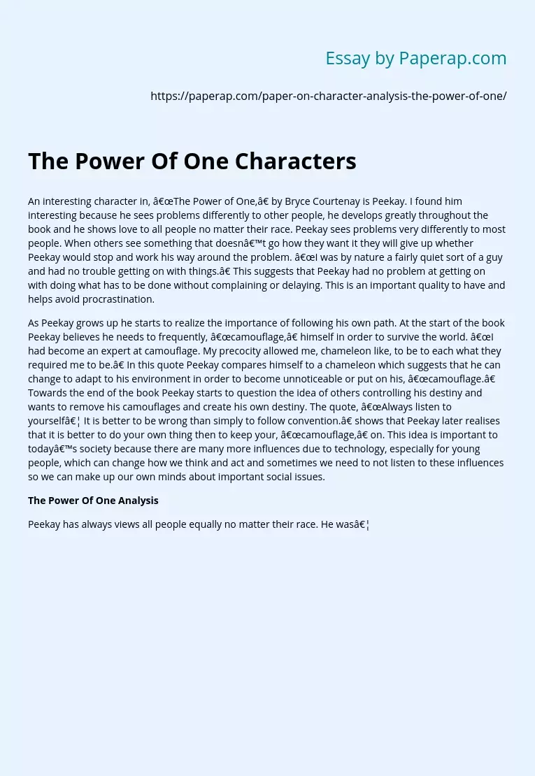 The Power Of One Characters