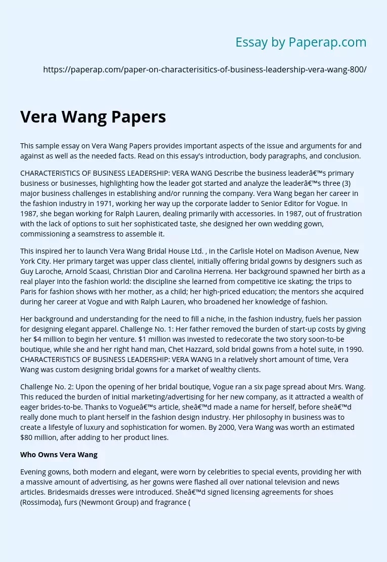 Vera Wang Papers