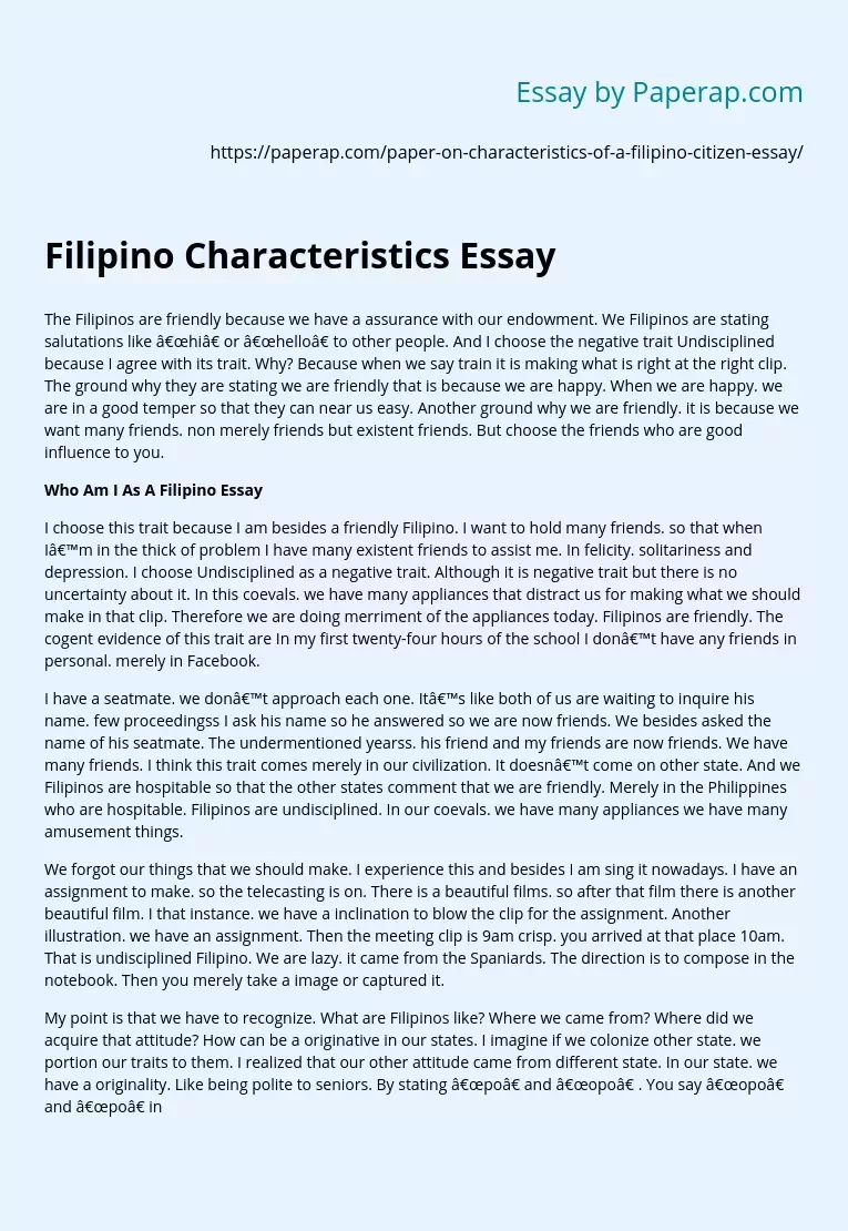 Filipino Characteristics Essay