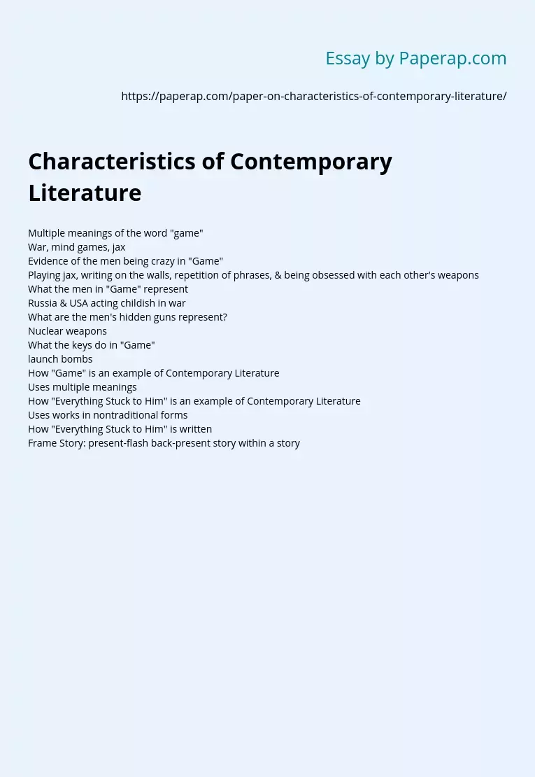 Characteristics of Contemporary Literature