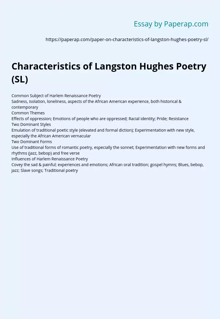 Characteristics of Langston Hughes Poetry (SL)