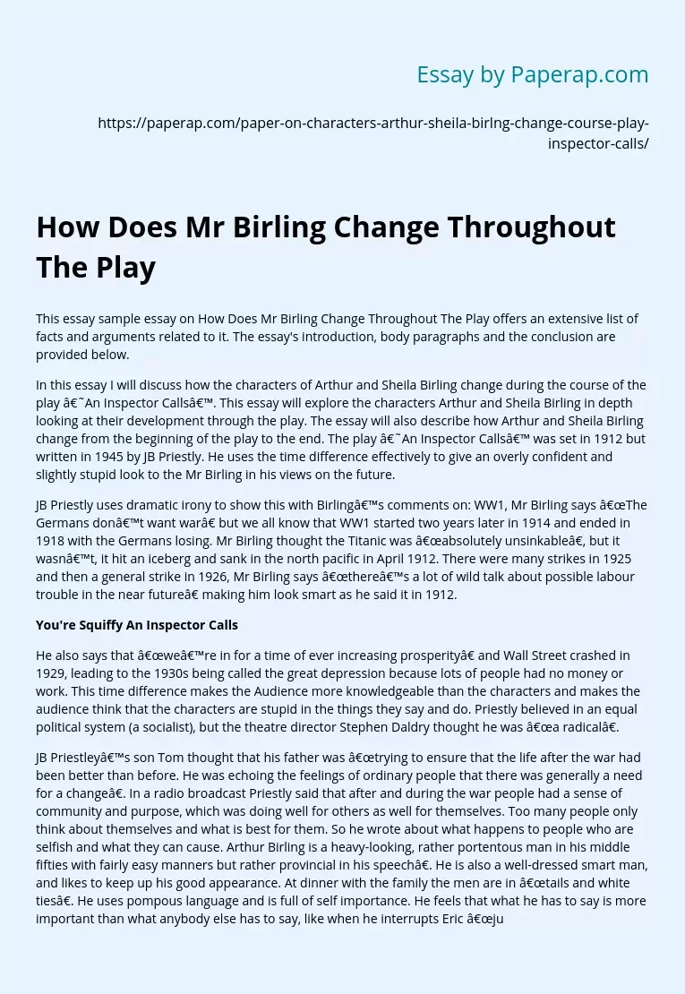 How Does Mr Birling Change Throughout The Play