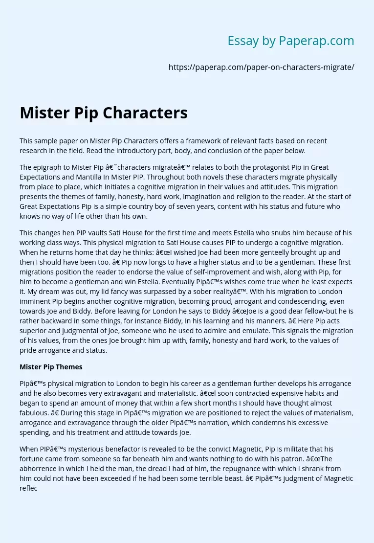 Sample Paper on Mister Pip Characters