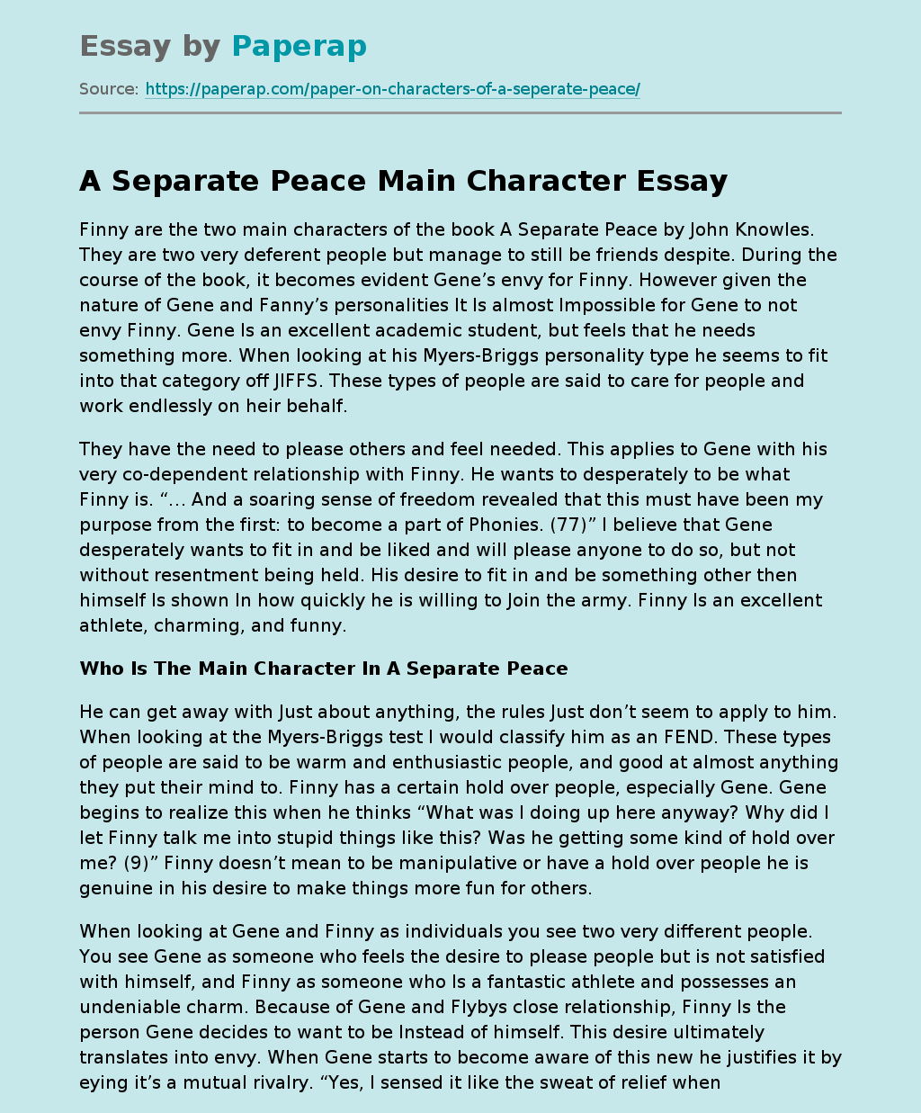 A Separate Peace Main Character