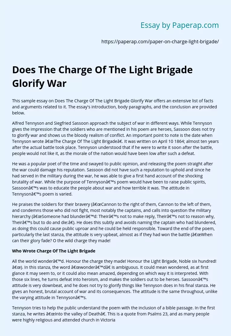 Does The Charge Of The Light Brigade Glorify War