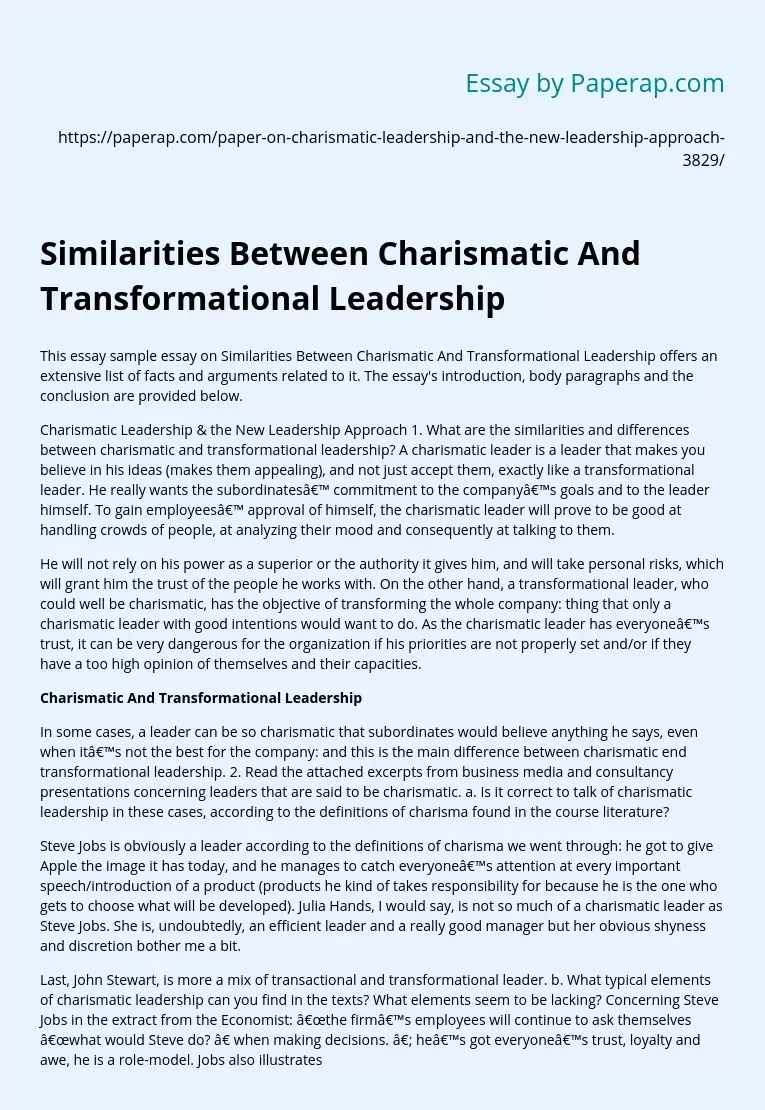 Charismatic vs Transformational Leadership - A Comparative Essay
