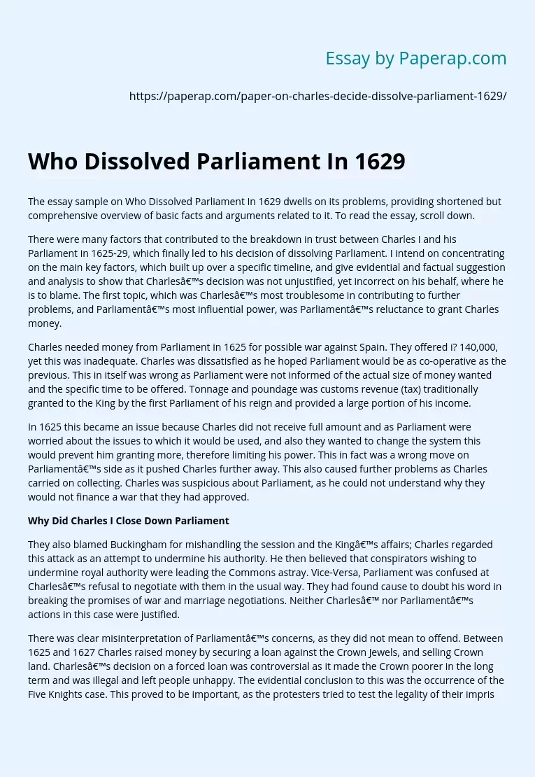 Who Dissolved Parliament In 1629