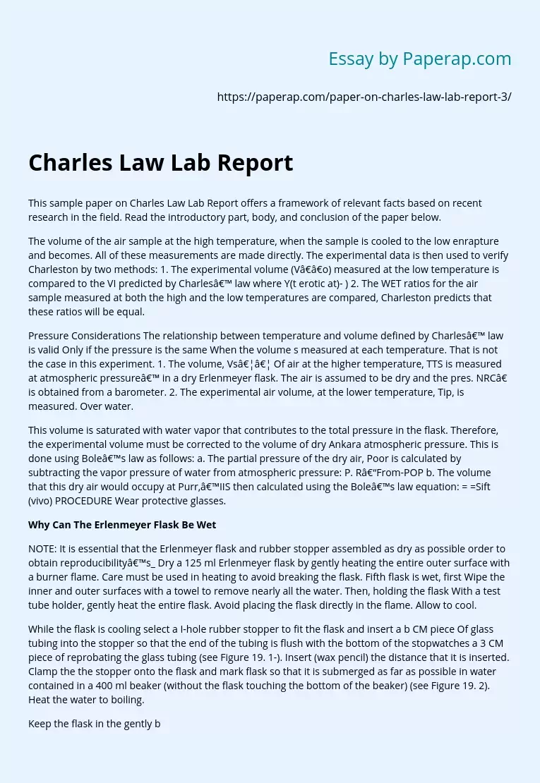 Charles Law Lab Report