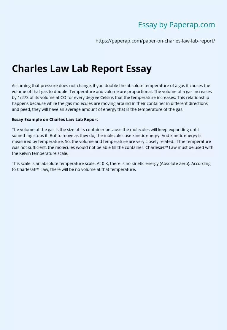 Charles Law Lab Report Essay