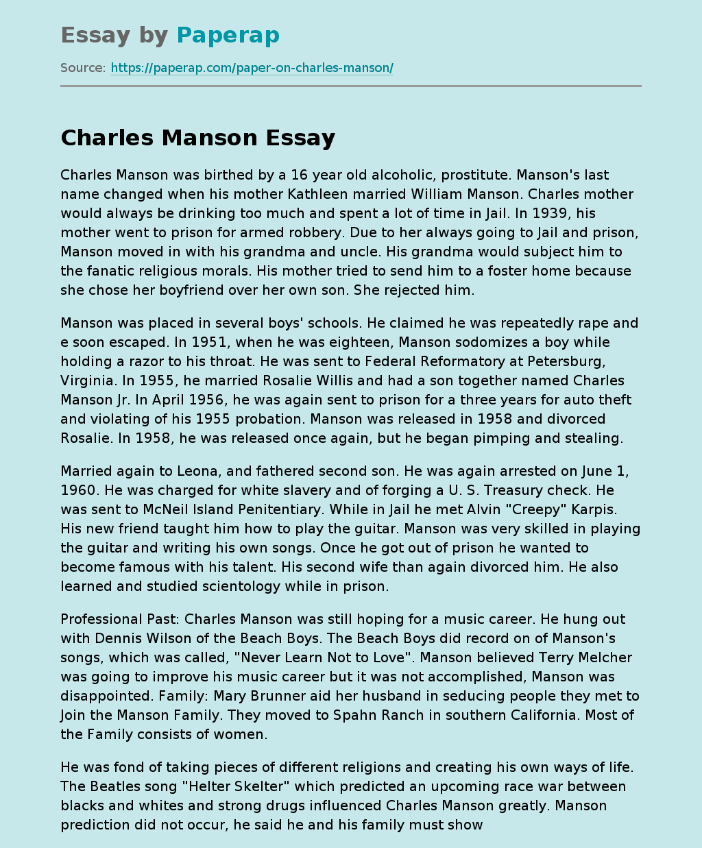 Important Moments in the Life of Charles Manson