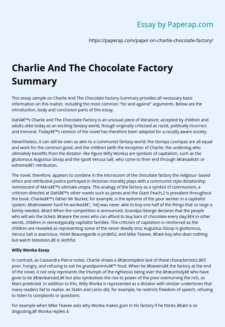charlie and the chocolate factory book review essay