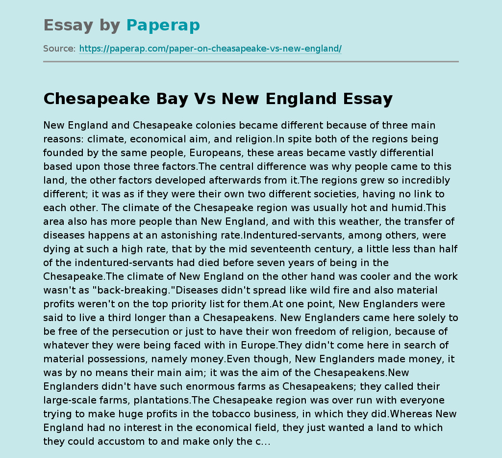 Chesapeake Bay Vs New England