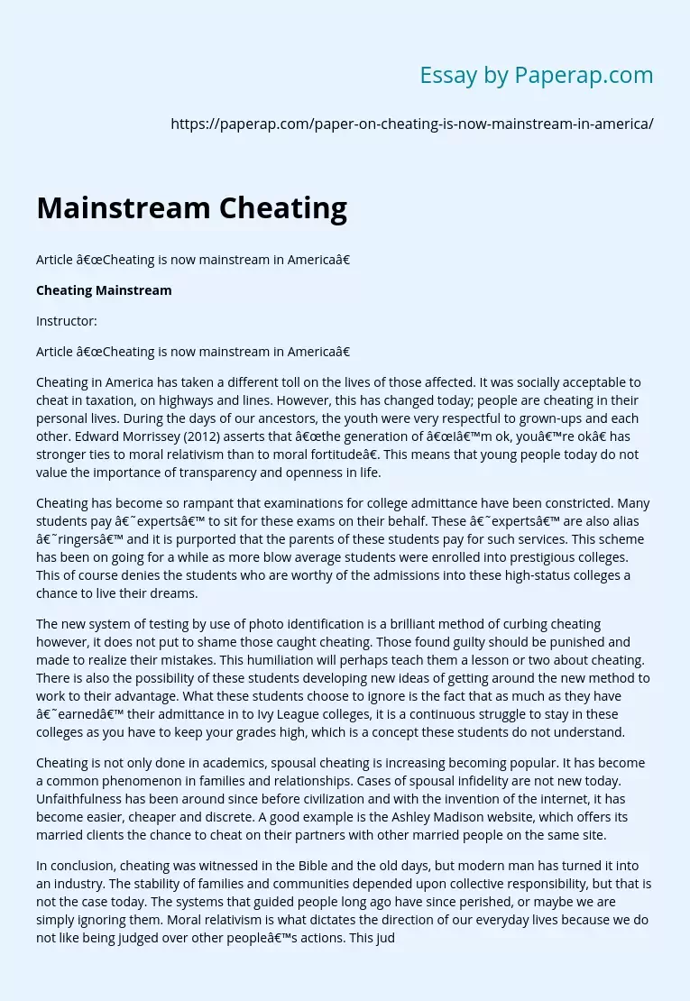 Cheating is now mainstream in America
