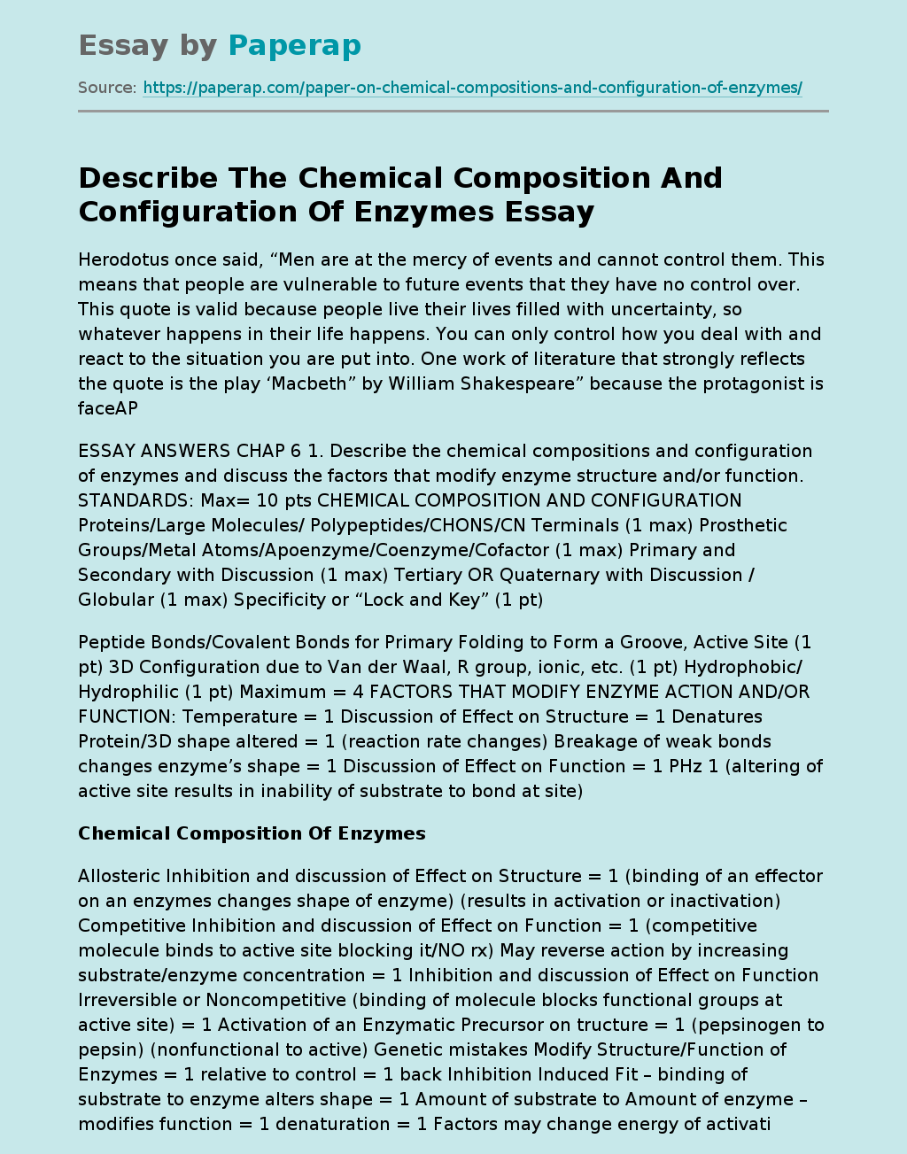 Describe The Chemical Composition And Configuration Of Enzymes