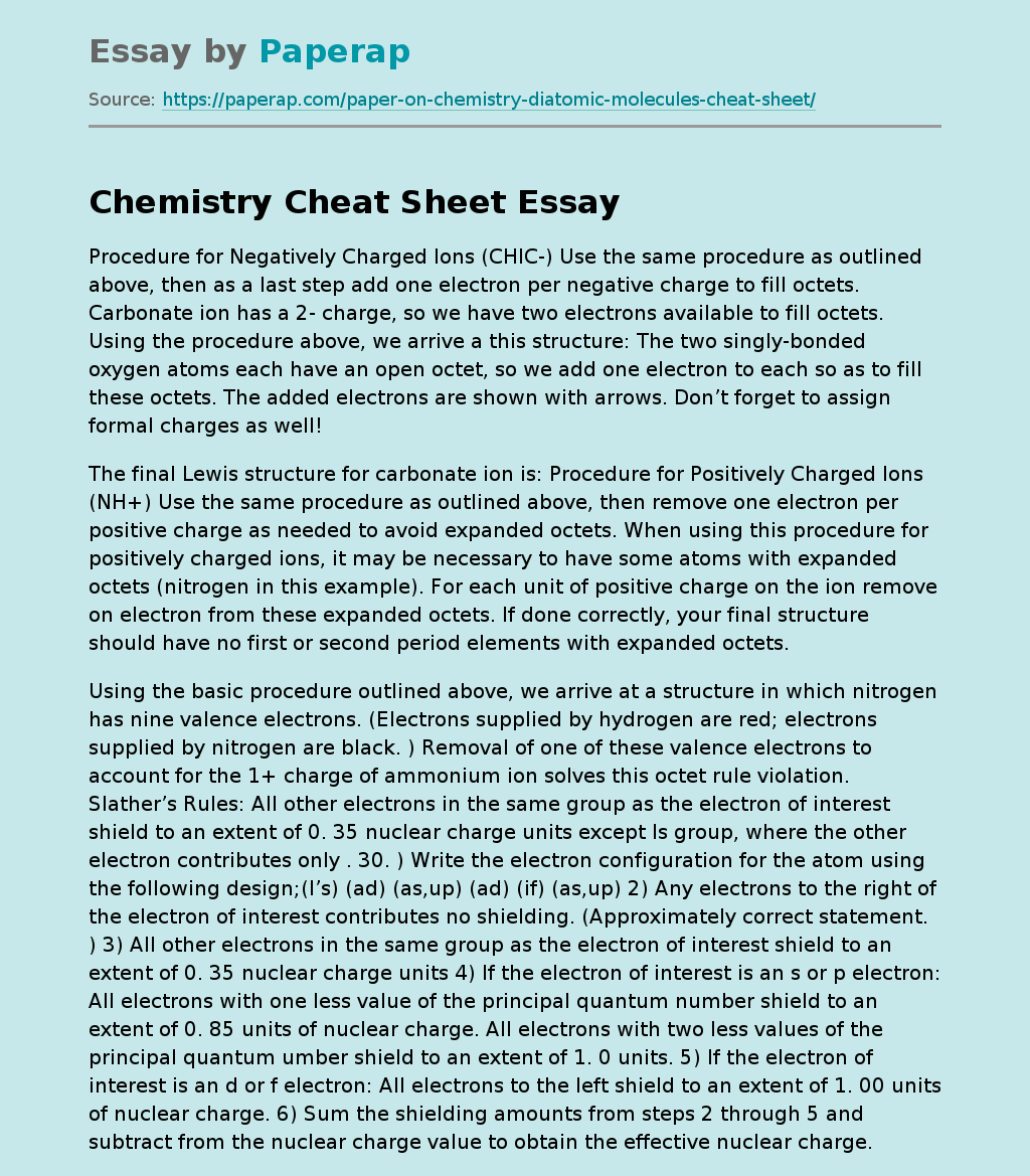 Chemistry Cheat Sheet