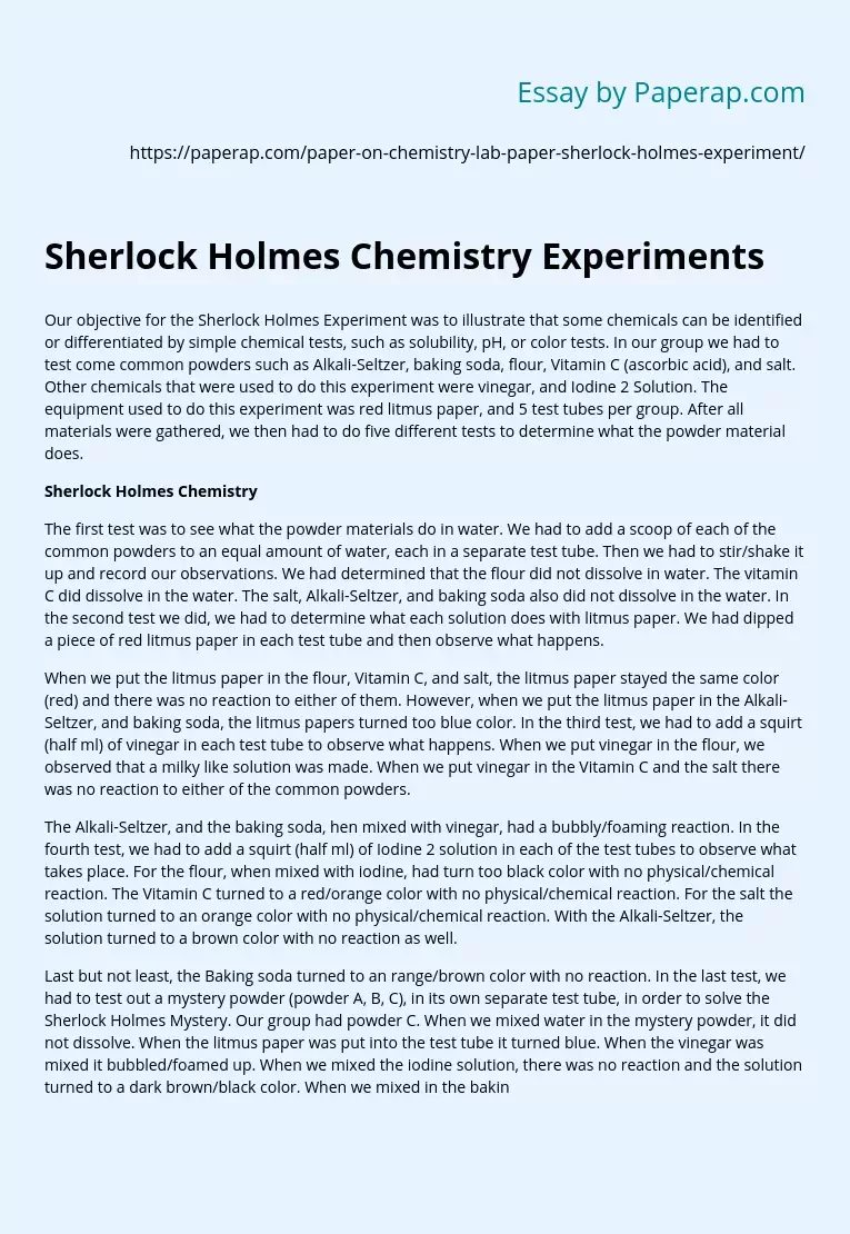 Sherlock Holmes Chemistry Experiments