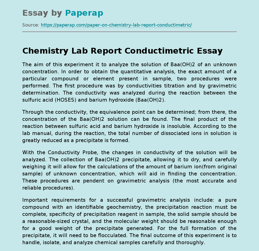 Chemistry Lab Report Conductimetric