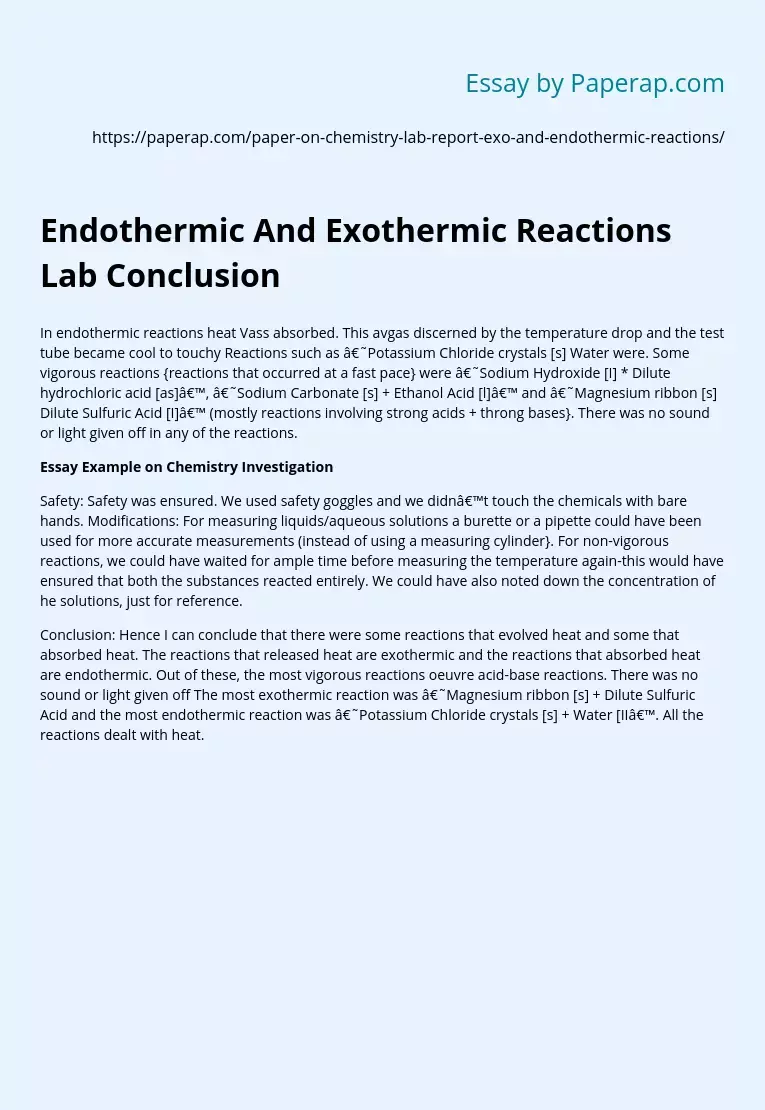 Endothermic And Exothermic Reactions Lab Conclusion