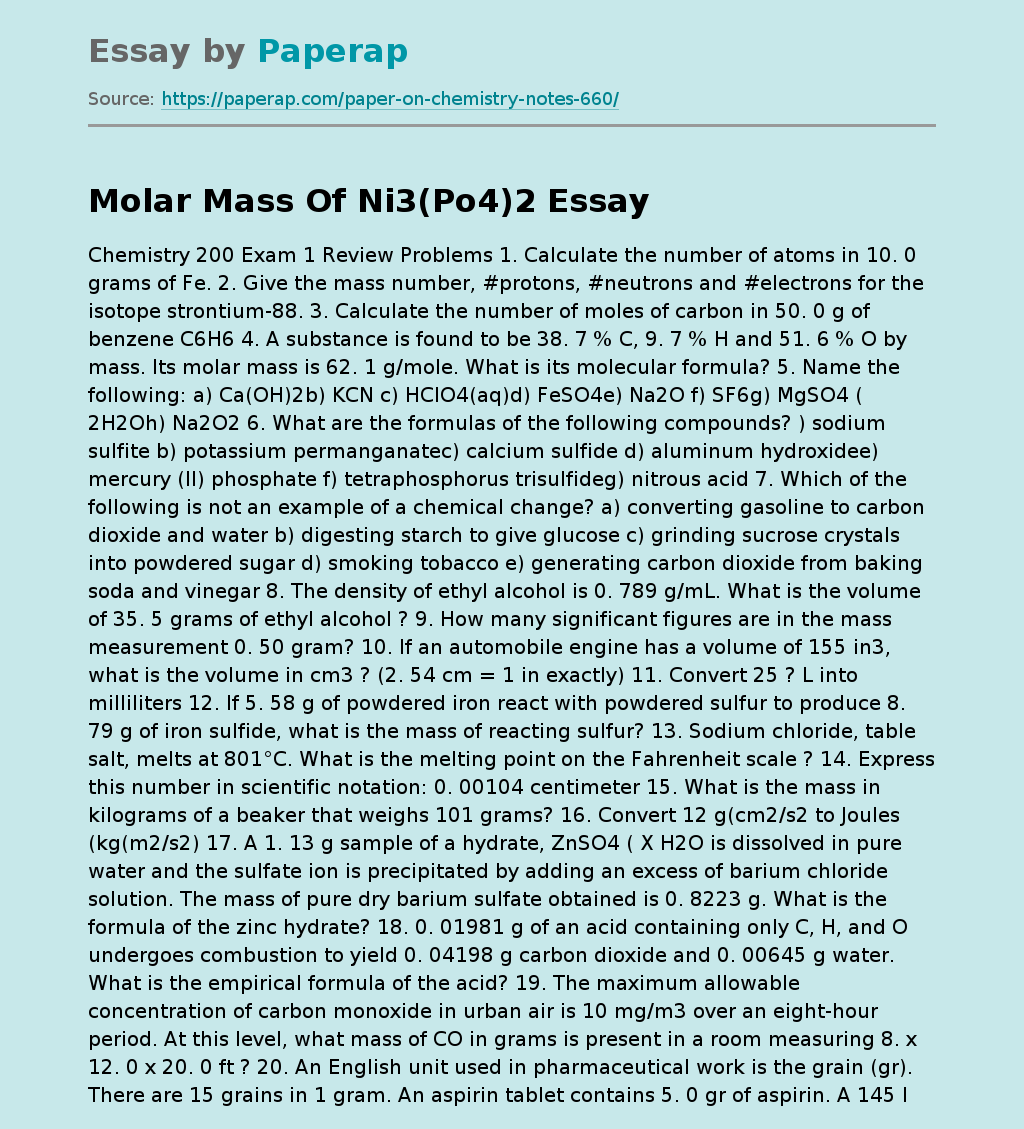 Molar Mass Of Ni3(Po4)2