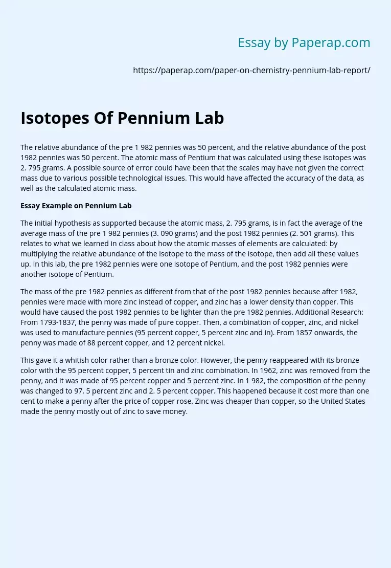 Isotopes Of Pennium Lab