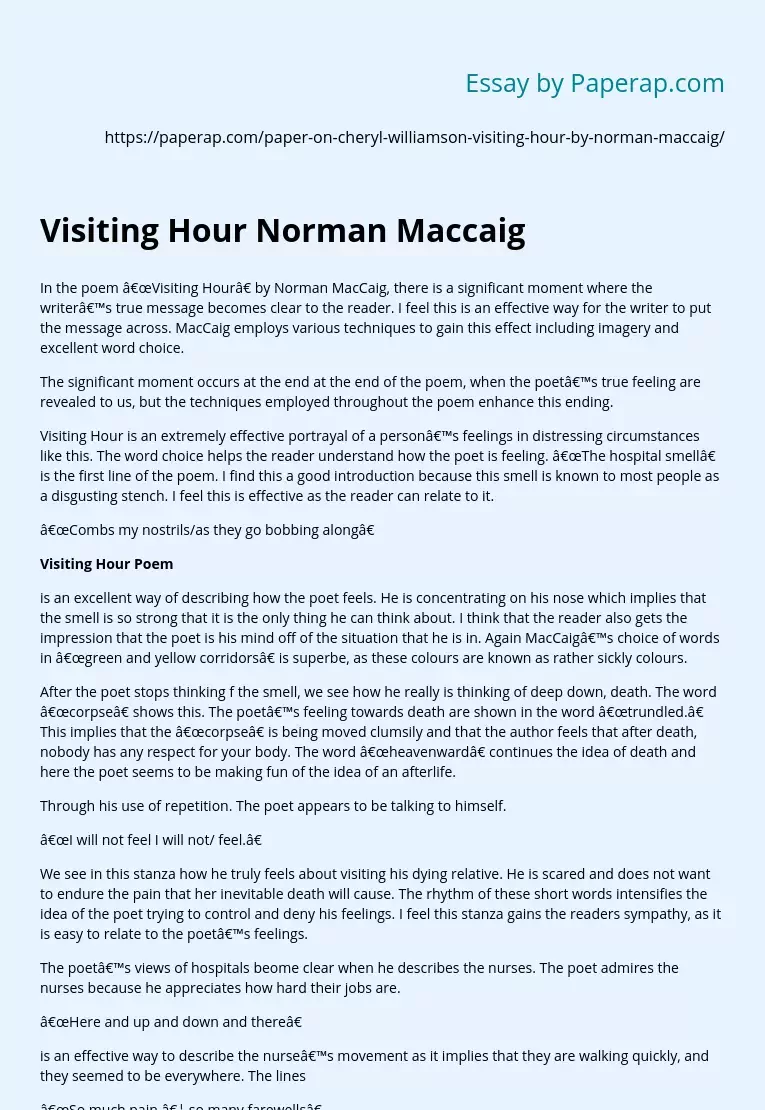 Visiting Hour Norman Maccaig