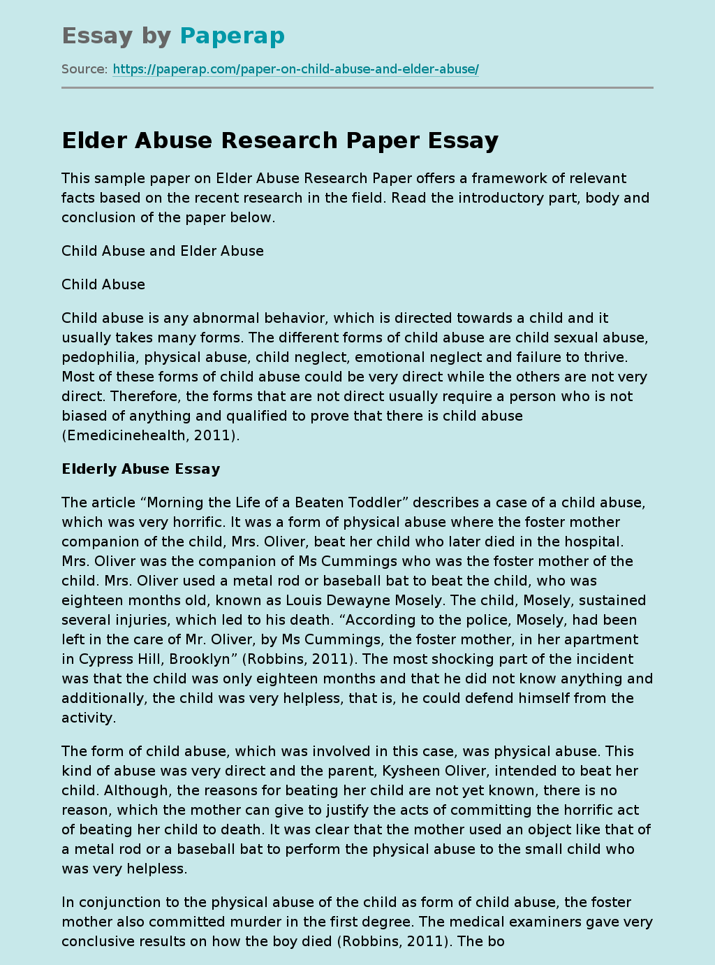 Elder Abuse Research Paper