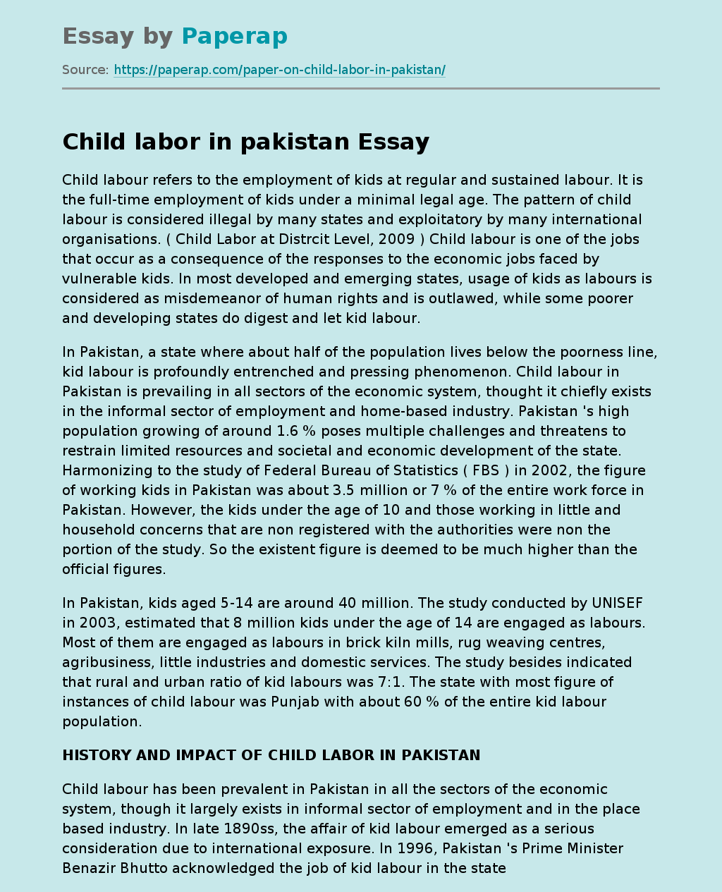 Child labor in pakistan