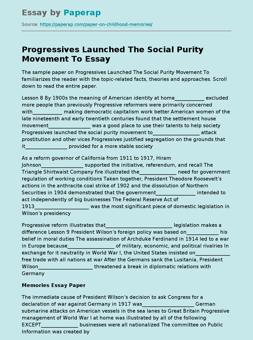 Progressives Launched The Social Purity Movement To