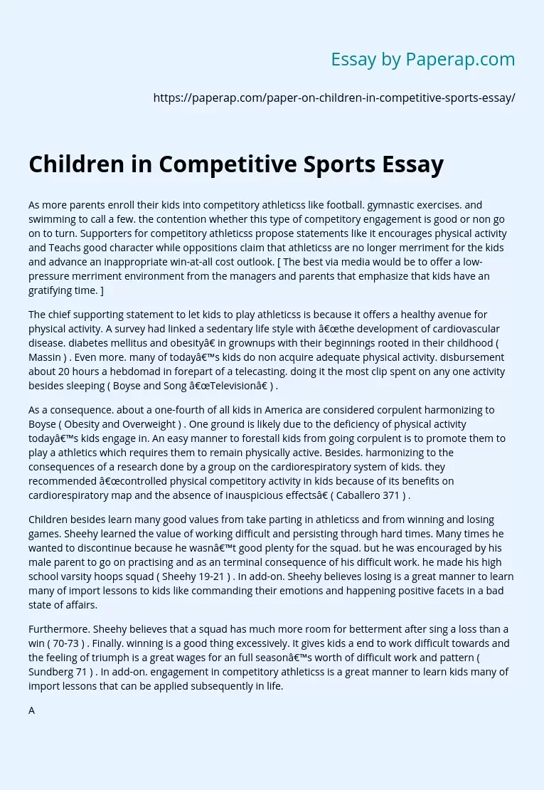 Children in Competitive Sports Essay