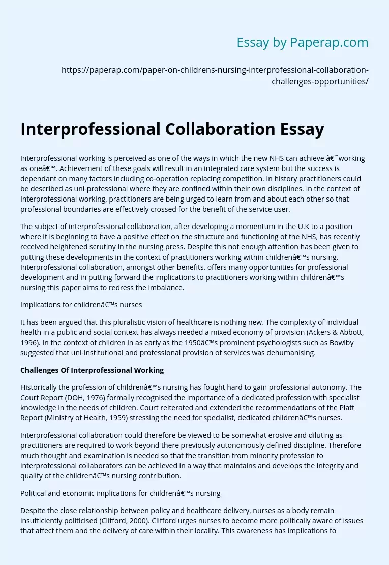 Interprofessional Collaboration Essay