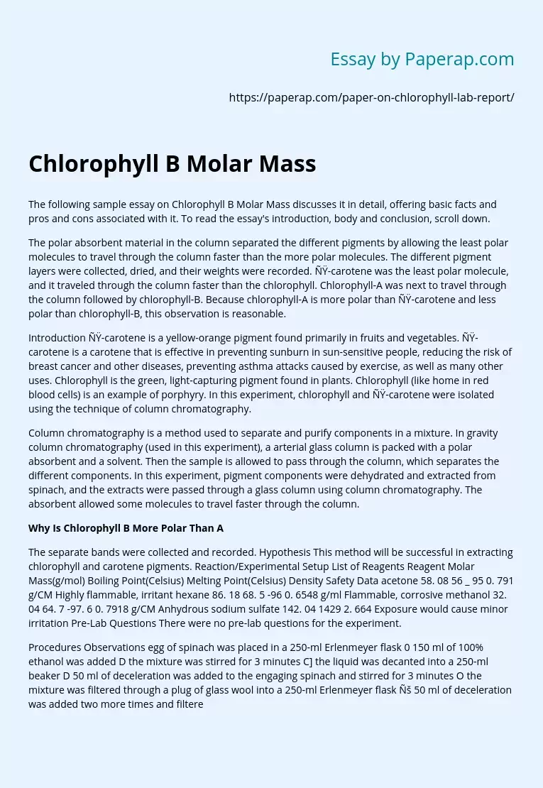 Chlorophyll B Molar Mass